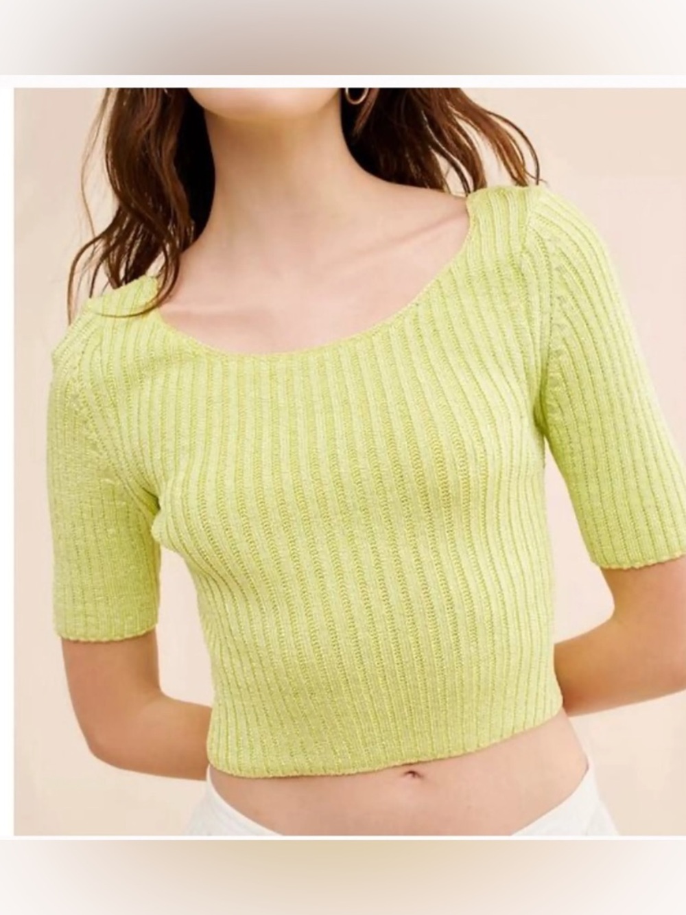 NWOT Free People Scoop-Back Ribbed Crop Top in Neon Lime